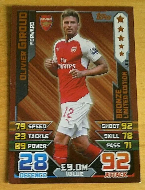 Topps MATCH ATTAX 2015/16 - OLIVIER GIROUD - Bronze Limited Edition Card - LE3.