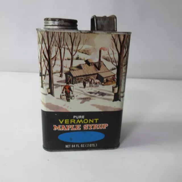 VTG Old Vermont Pure Maple Syrup Tin Metal Graphic Can 1/2 Gallon  (#8)