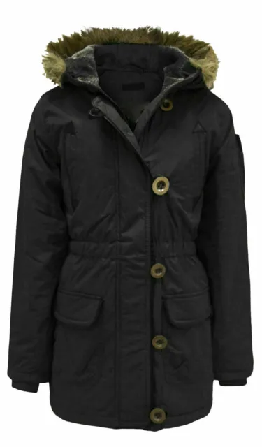 Giacca Scuola Casual Ragazze Bambini Cappuccio In Pelle Trapuntato Puffa Cappotto Parka Inverno