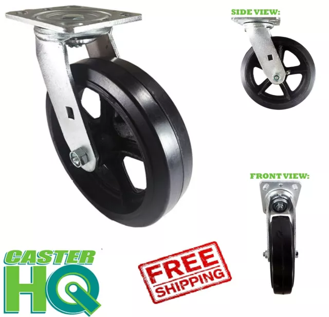 CASTERHQ - 6" X 2" Dumpster Swivel Mold On Rubber Caster - Heavy Duty Wheel