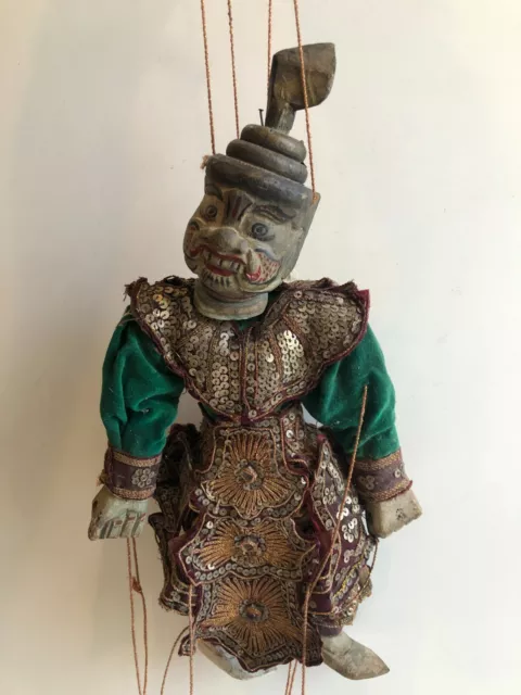 Antique BURMA BURMESE Handcarved Wooden Puppet Marionette Doll, 22" T w/Handle