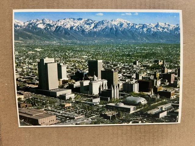 Postcard Salt Lake City UT Utah Downtown Aerial View Wasatch Mountains Vintage