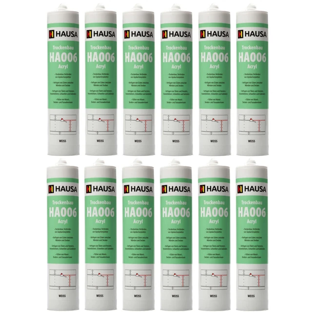 12x Maleracryl Weiß Bauacryl Dichtstoff Innen & Außen Dichtmasse elastisch Hausa