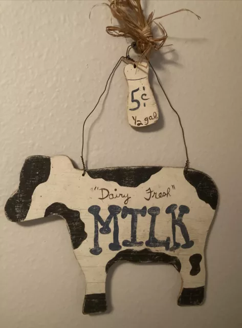 Hand Painted Rustic Dairy Fresh 5* Milk Wooden Kitchen Wall Farmhouse Sign