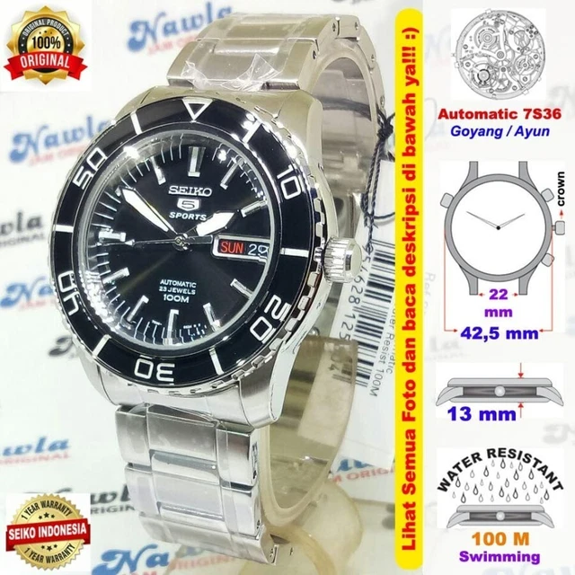 Seiko 5 SNZH55K1 Sports Automatic Men's Watch Black Dial 7s36-04n0 Steel New