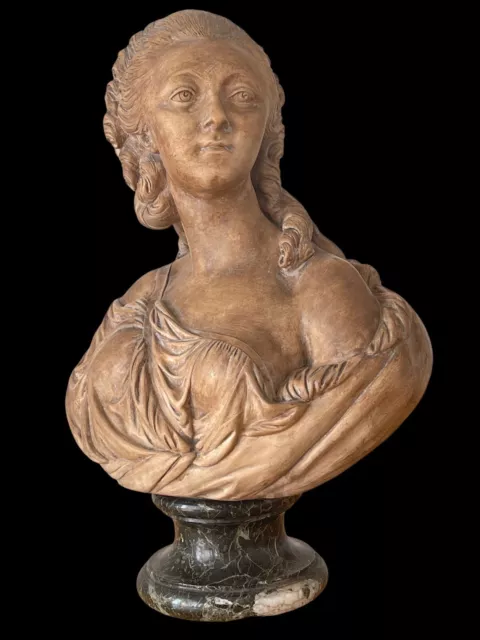 Buste En Terre Cuite Et Marbre Madame Du Barry Comtesse D’après Pajou Sculpture