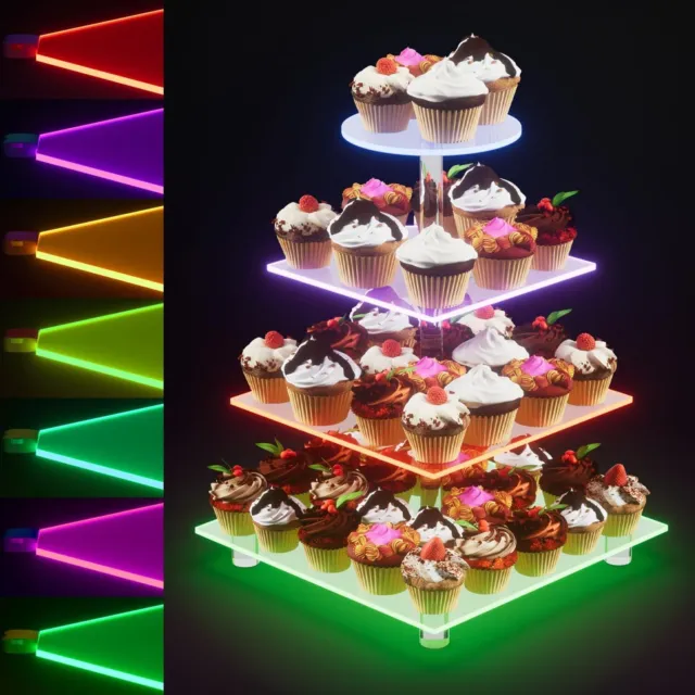 LED Rechargeable Acrylic Cupcake Stand Display Wedding Party Tea Cup Cake Holder