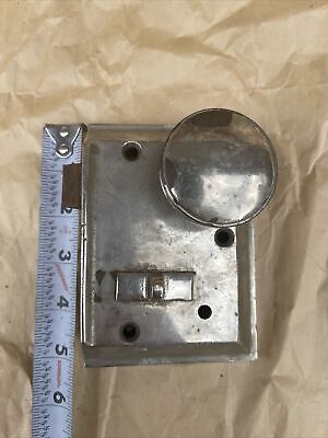 Antique Nickel-Plated  Bathroom Door Privacy Rim Lock, Knob, Handle Set c1920