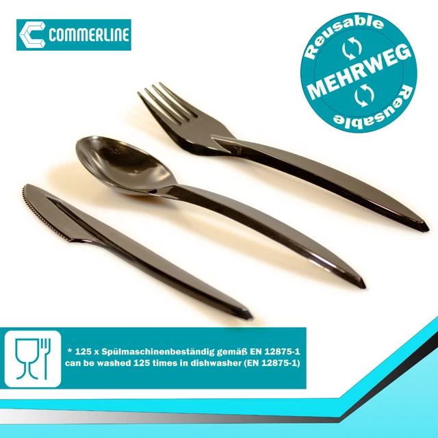 90-teiliges Plastikbesteck Set Schwarz - Wiederverwendbares Besteck Für Partys