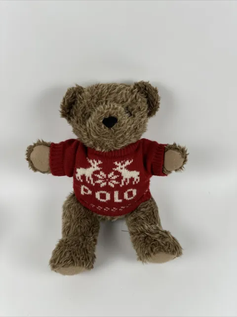 Polo Ralph Lauren Vintage Teddy Bear Plush Red Sweater Deer Snowflake '98 15" E1