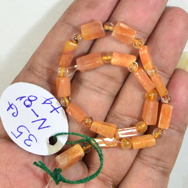 Natural sunstone square pencil & Citrine ball gemstone beads 8 inch Line