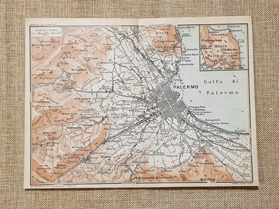 Carta o cartina del 1919 Golfo di Palermo Monte Pellegrino Cuccio Sicilia T.C.I. 