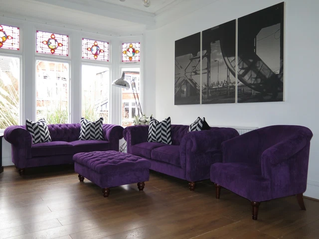PURPLE DEBENHAMS 2 x Chesterfield 2 Seater Sofas Armchair