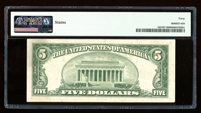 DBR $5 1934-C Silver STAR Fr. 1653W* Wide PMG XF-40 Serial *17027813A 2