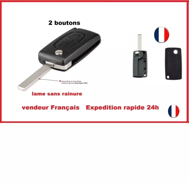 Coque Clé compatible Peugeot CE0523 107 207 307 308 407 2 boutons lame va2