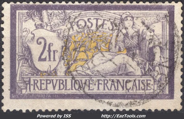 Timbre France Merson 2Fr Violet & Jaune N° 122 Oblitere Cachet A Date -Cote 90 €