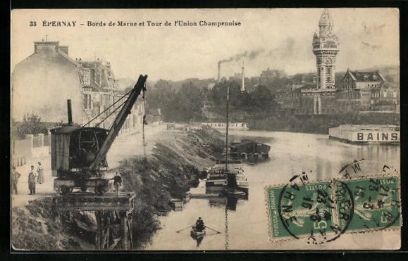 CPA Épernay, Bords de Marne and Tour de l'Union Champenoise 1916