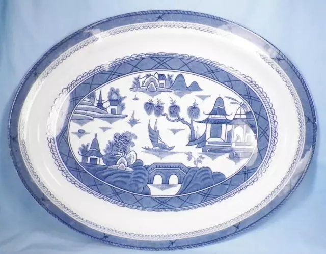 Wood & Sons Canton Platter Blue Porcelain 16.25in Large Serving Vintage A Beauty