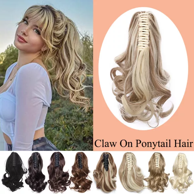 Short Thick Clip In Ponytail Fake Hair Extension Claw On Pony Tail Straight Wavy