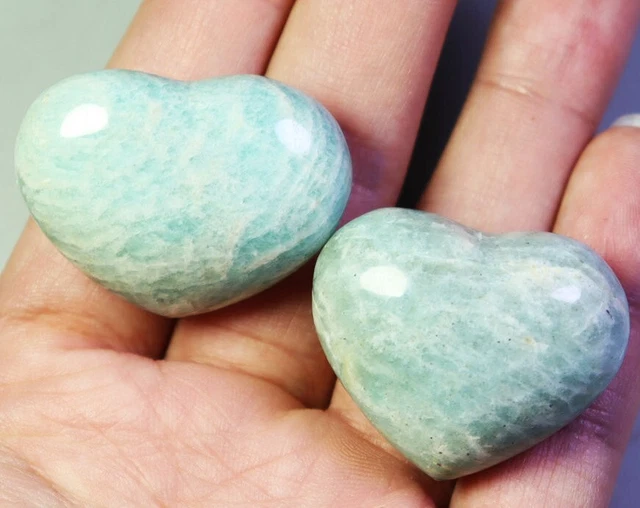 2pcs Natural Polished Amazonite Quartz Crystal Stone Palm Heart Madagascar