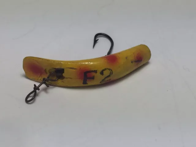 VINTAGE WOOD! HELIN'S Fly-Rod FlatFish - size F2 - Yellow