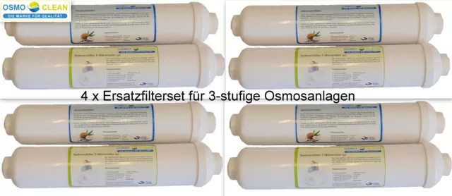 4 x Ersatzfilter Set für 3-stufige Umkehrosmoseanlage, Osmoseanlage, Osmoclean