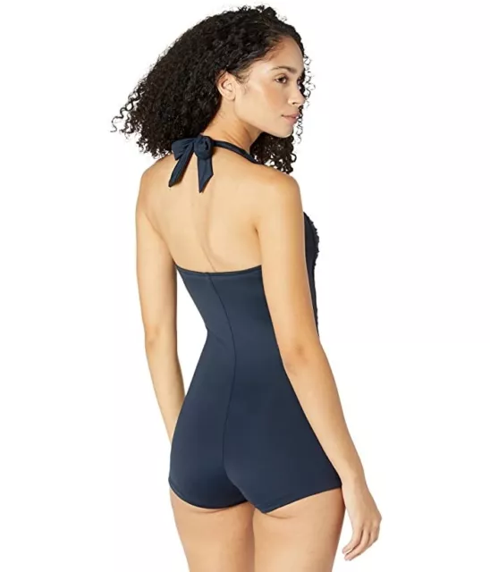 Seafolly L11411 Womens Navy Collective Boyleg One-Piece Swimsuit US Size 14 2