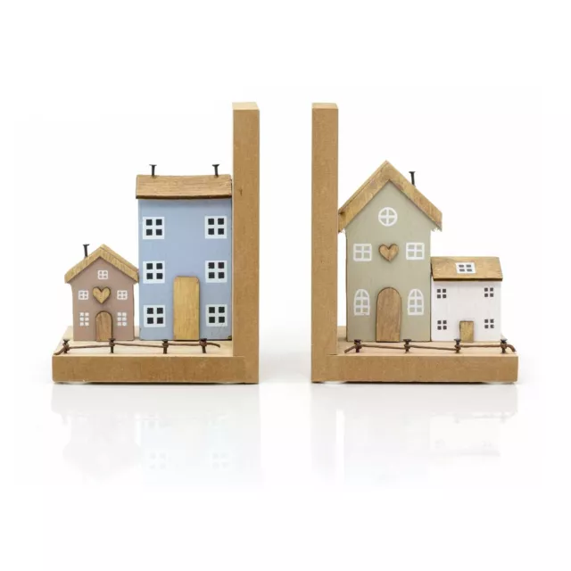 Pair of Shabby Chic Wooden Houses Bookends for Shelves | Set Of 2 Shelf Book End