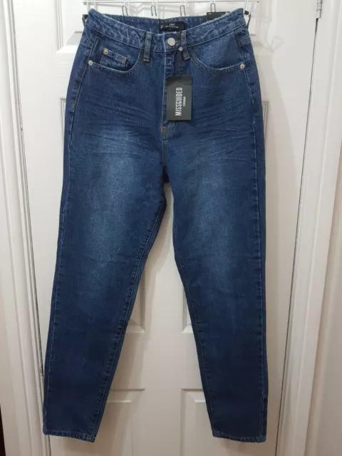 Missguided Denim Riot High Waisted Relaxed Fit Mom Jean in Mid Blue