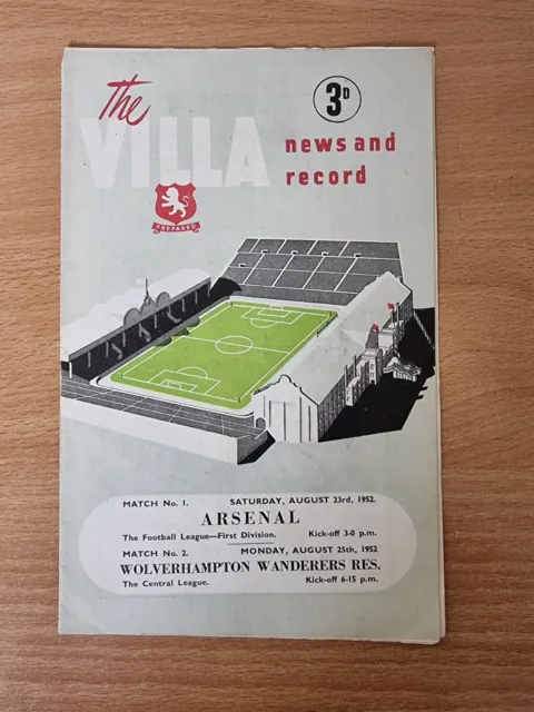 Aston Villa v Arsenal / Wolverhampton Wanderers Res. Programme 1952-53