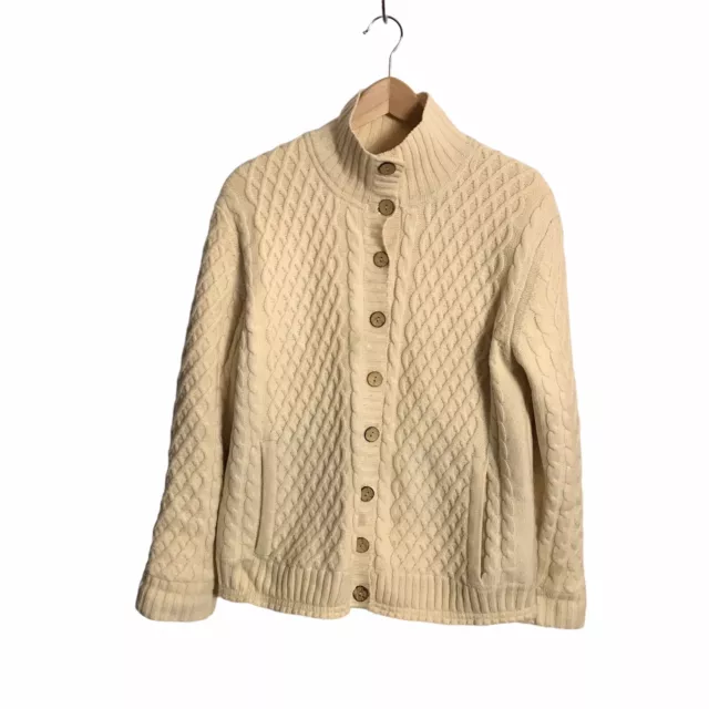 Carraig Donn Small Wool Made In Ireland Cream Cable Knit Sweater Cardigan Women