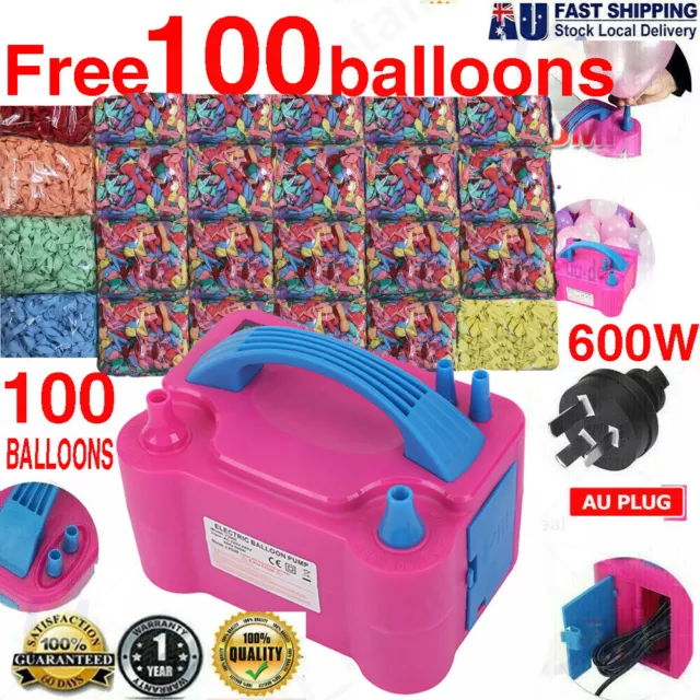 NEW Electric Balloon Pump Ballon Inflator 600W Power 2 Nozzles Portable AU STOCK