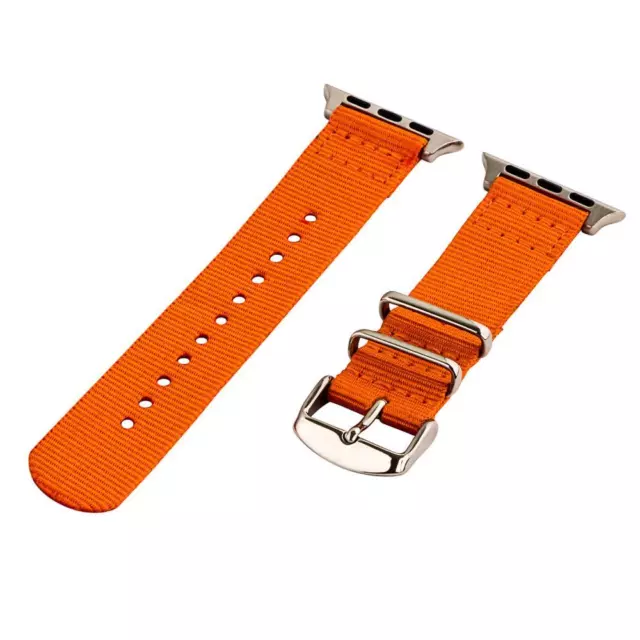 Orange - 2 Piece Classic SS Nylon Watch Band for 42mm Apple Watch