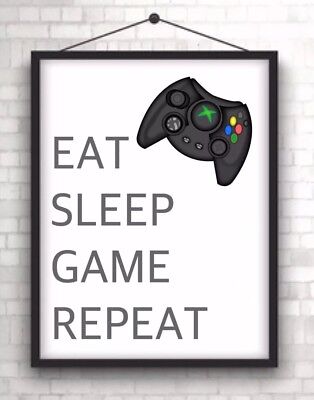 A4 Giocatore Xbox Print Gift adolescenti Eat Sleep Gioco Ripetere no cornice