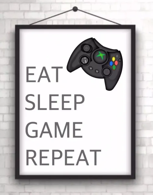 A4 Giocatore Xbox Stampa Regalo Adolescenti Ragazzi Mangiare Gioco Dormire Ripeti SENZA CORNICE