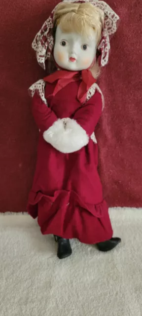 Hand Painted Bisque Porcelain Old Fashioned Sweetheart Doll 18” Tall -
