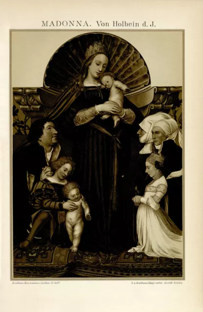 Madonna Holbein Darmstadt historische Bildtafel Chromolithographie ca. 1892
