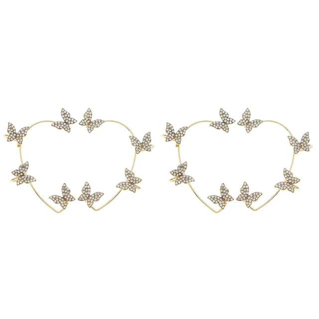 2 Pairs Butterflies Cuffs Women Girls Jewelry Rhinestone Ear Cuffs