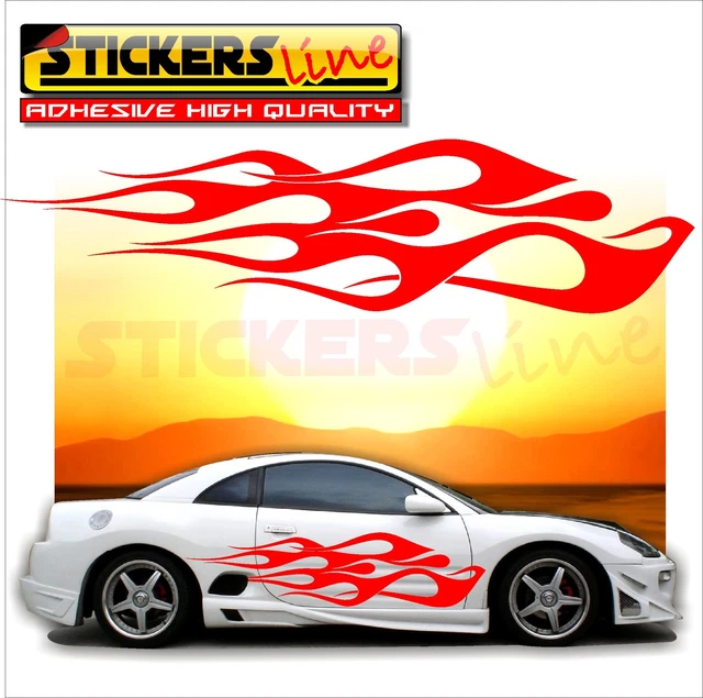 Autocollants Flammes Réfléchissants Pour Voiture - Lot De 4 Paires (29 Cm Et 12 Cm) - Noir - Facile à Poser