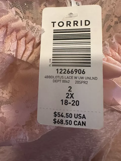TORRID SZ 2 2x 18-20 NWT LIGHT PINK LACE UNDERWIRE BABYDOLL Lingerie ...