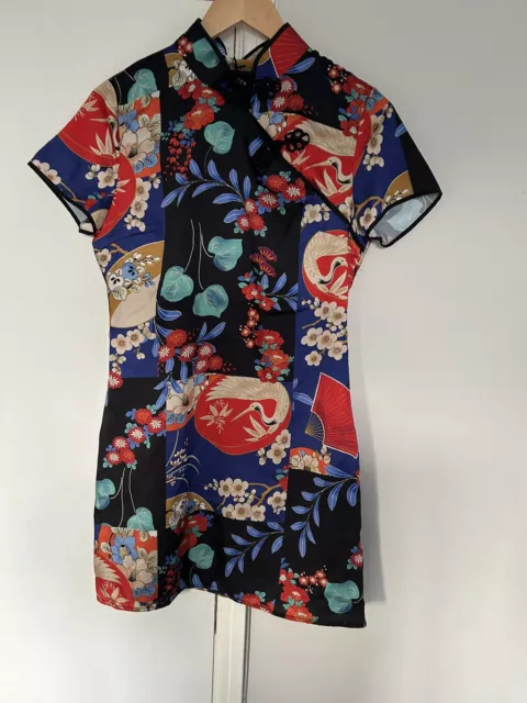 ZARA Satin Oriental Kimono Dress (S) UK8 *BNWT* Black Floral Mini 💖 CUTE 💖