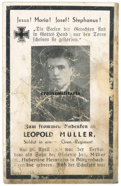 Orig. Sterbebild 126.ID Grenadier ° Bütgenbach Belgien + Russland 1943
