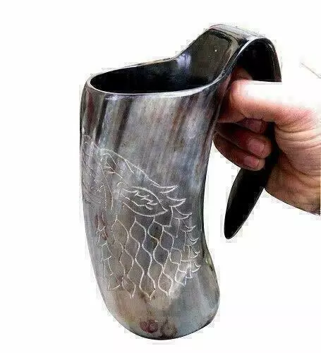 6" Vintage Viking Drinking Horn Mug Authentic Medieval Wolf Beer/Wine Mug