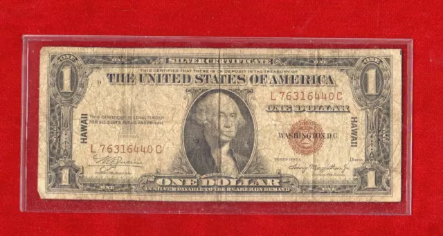 1935 A Series One Dollar Silver Certificate $1 Hawaii Overprint