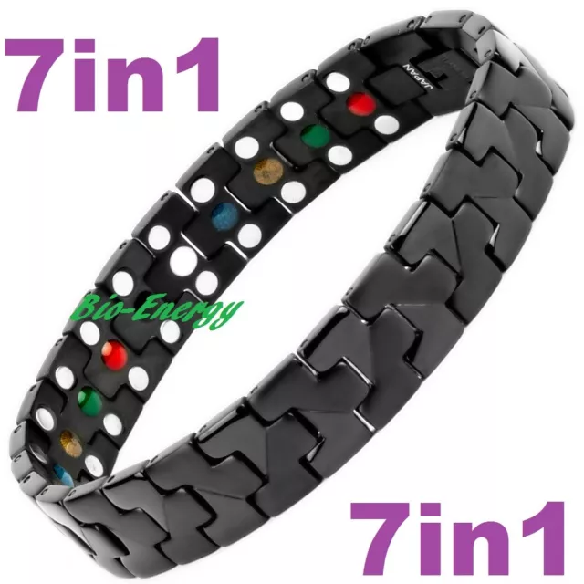 TITANIUM Magnetic Energy Armband Power Bracelet Health Bio 7in1 Bio Black