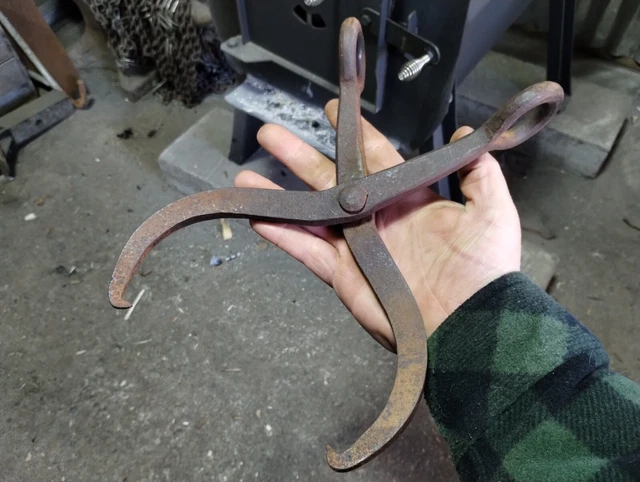 Small Vintage Hand Forged Ice Tongs Log Tongs Primitive Blacksmith Made