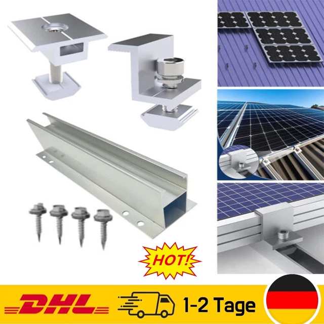 Set Fissaggio Per Pannelli Solari Su Lamiera Trapezoidale, Profili In Alluminio 300x80x35 Mm, Kit Montaggio Fotovoltaico Per 2 Pannelli (30-35 Mm)