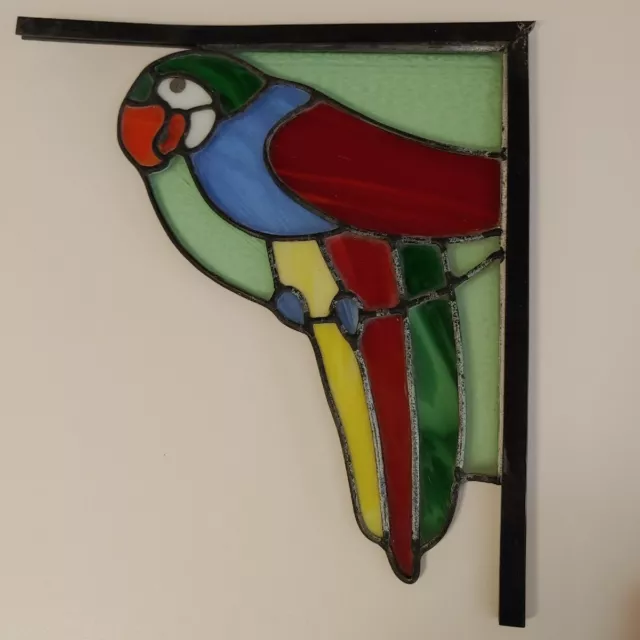 Vintage Leaded Stained Glass Window Corner Hanger Parrot