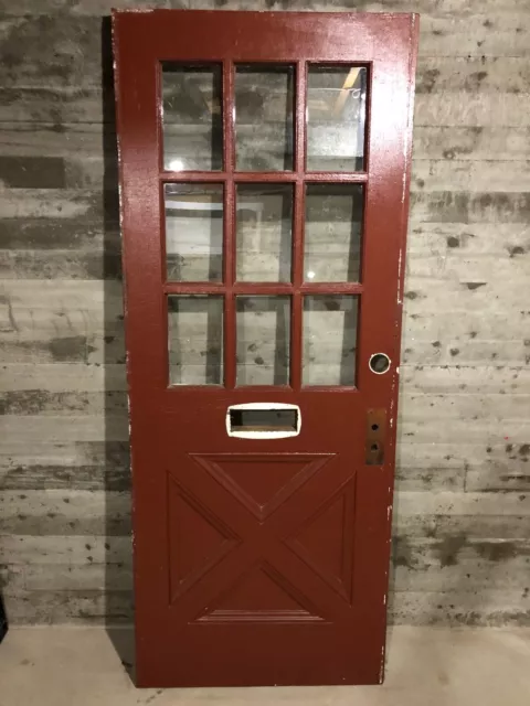 Antique Farmhouse Exterior Wood Entry Door /w Cross Buck Panel & 9 Glass 32x80