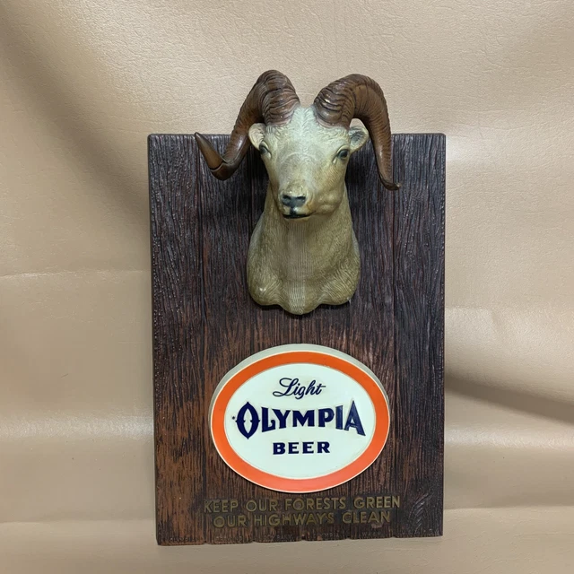 RARE Vintage Olympia Light Beer Wildlife Wall Sign Plaque 1963 Big Horn Sheep